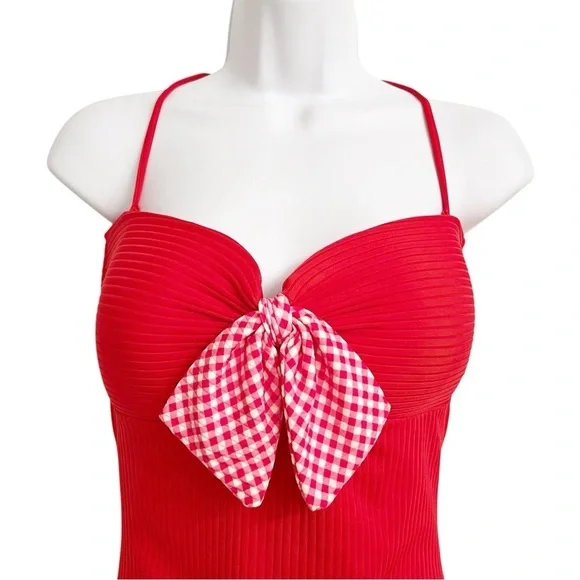 Matilda Jane Poolside Party Red One-Piece Swimsuit with Checkered Bow Medium - Picture 3 of 7